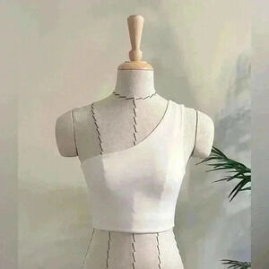 Girlfriend Collective One-Shoulder Sports Bra Cropped Top  Cream Size S Yoga Top